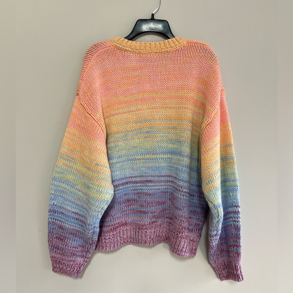 525 America Born in Brooklyn NWT Lace-Up V-Neck Rainbow Marled Knit Sweater, L - Picture 5 of 13